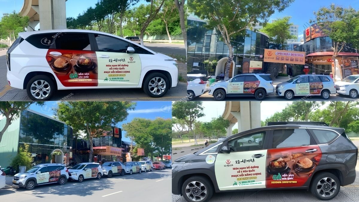 Dịch Vụ Quảng Cáo Trên Xe Ô Tô Cá Nhân, Xe Hơi, Grabcar, Becar 8 Dodohan Samgyetang phủ thương hiệu trên 50 xe ô tô tại Đà Nẵng. (Nguồn: Dự án SSM)